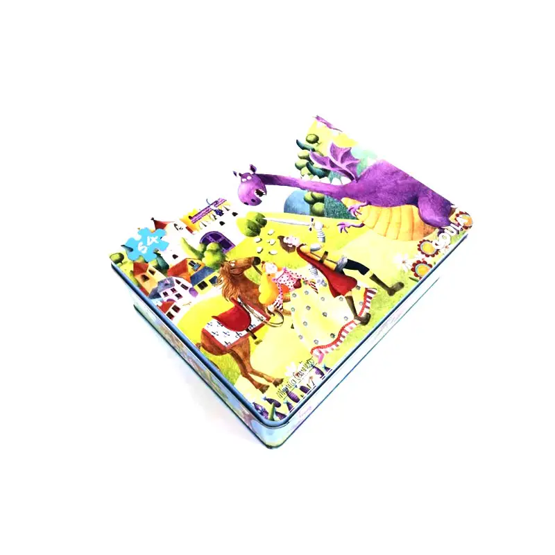 Karton tasarlanmış geri dönüşümlü çocuk oyun kartı hediye koleksiyonu teneke kutu dikdörtgen metal teneke kutu ambalaj kabı toptan