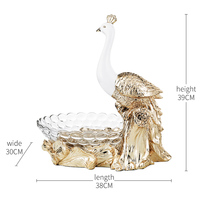Décoration d'intérieur, figurines de paon écologiques avec des bols à bonbons et à fruits en verre