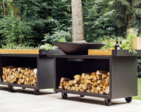Barbecue extérieur en acier Corten pour feu de camp, table de cuisson au bois