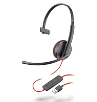 Headset Kulit Poly Plantronics Blackwire 3210 USB-C Berkabel Over-Ear dengan Mikrofon Boom untuk Ponsel dan Komputer