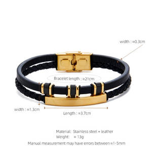 Custom 316l Stainless Steel <b>Men</b> Bracelet Engrave 14k 18k Gold Plated Fashion Multi-layer Leather Braided Bracelet for <b>Men</b> - Product Image 6