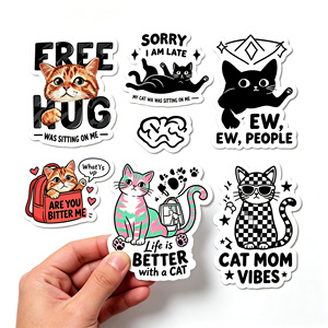 Autocollants de chat amusants et mignons, autocollants en vinyle découpés sur mesure, imperméables, adaptés aux enfants, adhésifs, pour une décoration idéale - Product Image 3