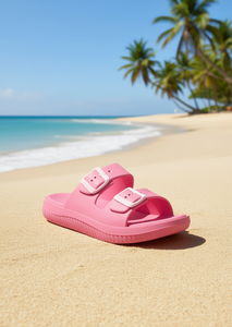 Sandali Unisex in EVA a Doppia Fascia Rosa Chiaro Taglia 25 Comodi Estivi con Punta Aperta Tinta Unita Chiusura con Fibbia - Product Image 2