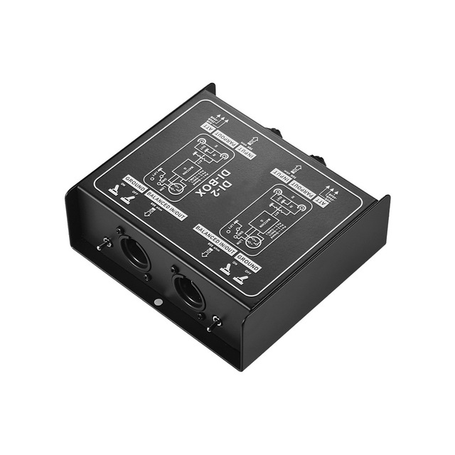 XTUGA DI2 Professional 2-Channel Metal DI Box Audio Converter Active Direct Box Low Noise for Guitar Bass Show Studio