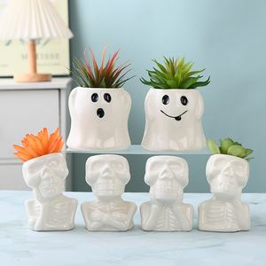 Ornement fantôme en céramique décoratif moderne pour Halloween et Pâques, pot à fleurs succulent effrayant pour le bureau, décoration en céramique créative - Product Image 2