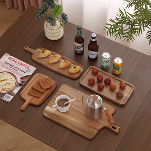 Tabla de cortar de madera de acacia, rectangular, de madera maciza, con asa, para frutas, pan, carne y preparación de alimentos. - Product Image 4