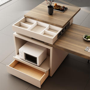 Isola Multifunzionale in Legno di Alta Gamma con Piano in Pietra, Design Italiano di Lusso Leggero, <span class=keywords><strong>Penisola</strong></span> da Cucina Rettangolare - Product Image 4