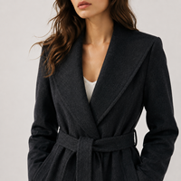 Manteau d'hiver en laine pour femme, personnalisable OEM/ODM, doublure en cachemire écologique, col rabattu et ceinture