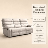 Canapé inclinable en cuir crème trois places avec poche latérale, électrique, pour salon, vente en gros, directement de l'usine