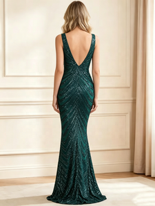 Proveedor <span class=keywords><strong>de</strong></span> <span class=keywords><strong>Vestidos</strong></span> <span class=keywords><strong>de</strong></span> <span class=keywords><strong>Noche</strong></span> <span class=keywords><strong>de</strong></span> Lentejuelas con Cuello en V sin Mangas, Estilo Sirena, Personalizados al por Mayor - Product Image 2
