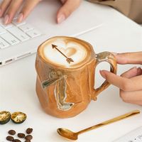 Tasse à café en grès sculpté de style japonais vintage, fait main, objet d'art en céramique pour la maison