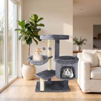 Arbre à chat d'intérieur robuste avec grand hamac et poteaux en sisal – Aire de jeu verticale peu encombrante pour maison multi-chats