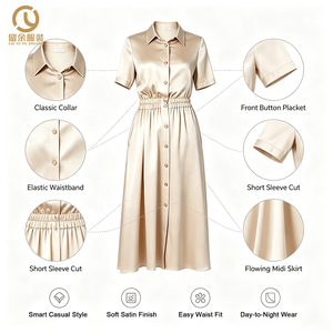 Produttore di abbigliamento fabbrica OEM/ODM indumento Design personalizzato all'ingrosso estate signora elegante <span class=keywords><strong>Midi</strong></span> <span class=keywords><strong>donna</strong></span> vestito camicia Casual - Product Image 4