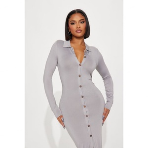 Vestido de Moda Otoñal de Manga Larga con Cuello Polo y Botón Único, Estilo Cardigan - Product Image 1