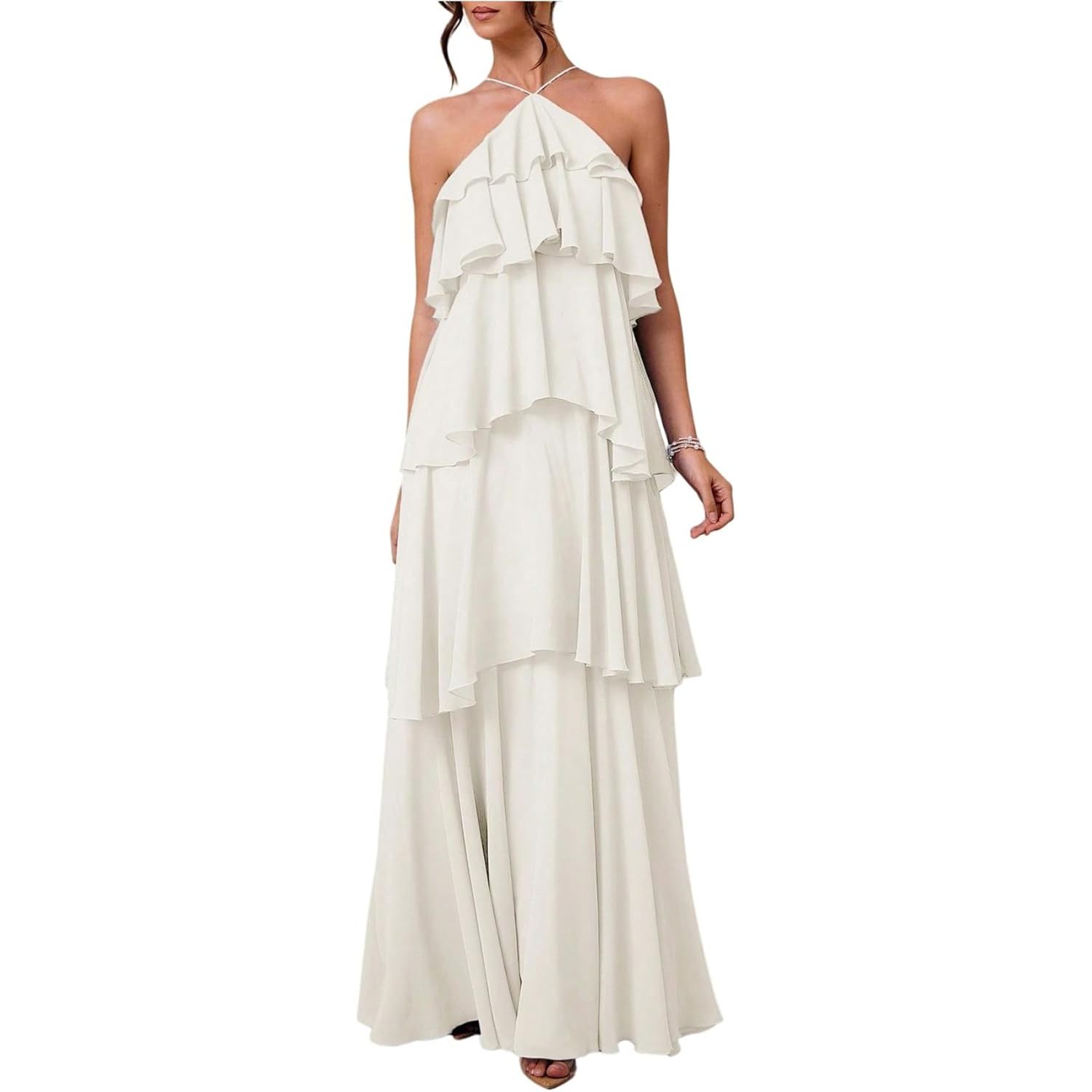 Wholesale chiffon wedding guest dress paghetti trap undress backless maxi dress ruffled bridesmaid dress paghetti trap bridesmaid dress Custom women's Wholesale chiffon wedding guest dress paghetti trap undress backless maxi dress ruffled bridesmaid dress paghetti trap bridesmaid dress Custom women's