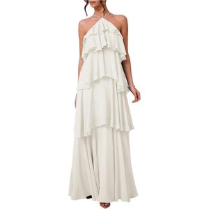 Vestido Maxi Halter Personalizado para Mujer, con Espalda Descubierta, Volantes en Capas, de Gasa, Corte A, para Dama de Honor o Invitada de Boda - Product Image 3