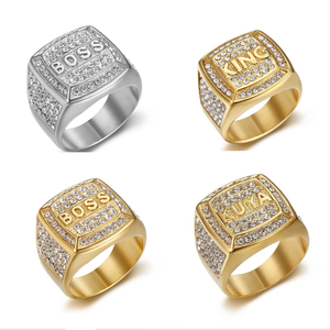 シルバー & ゴールドCZジルコンダイヤモンドリングボスKuyaステンレススチール結婚指輪婚約 & パーティーギフト - Product Image 2