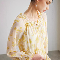 Robe longue élégante en soie de mûrier pour femme, imprimé vintage, col bateau, manches longues, taille ample, coupe trapèze, été 2026