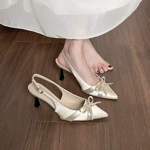 Chaussures élégantes à talons bas de style français pour femme, à bout pointu, faciles à enfiler, pour le printemps et l'été, sandales à talons hauts - Product Image 6