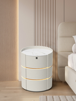 Mesa de Noche Redonda Pequeña de Madera Maciza, Moderna y de Lujo, con 3 Cajones, para Dormitorio, Sala de Estar o Apartamento, Superventas