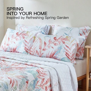 HONI OEM/ODM Ensemble de couette moderne en microfibre respirante 80GSM imprimé feuilles de <span class=keywords><strong>palmier</strong></span> <span class=keywords><strong>aquarelle</strong></span> vives certifié OEKO-TEX HN-QS-09 7257 - Product Image 1