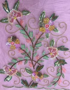 Intricately <b>Beaded</b> Lace Fabric with Floral Motifs Perfect for Embellishing Lehenga Borders and Panels - Product Image 2