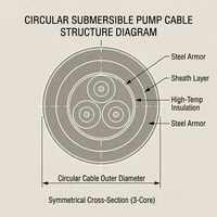 Kabel Pompa Submersible Listrik Datar Tahan Tekanan Tinggi, Tahan Lama, Isolasi EPDM 3 Inti, Premium untuk Ladang Minyak UAE