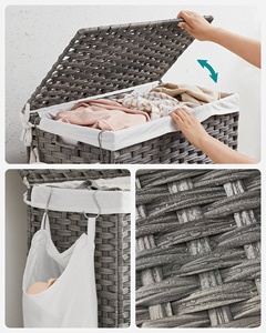 SONGMICS Clothes Dirty Storage <strong>Baskets</strong> <strong>on</strong> <strong>Wheels</strong> <strong>Laundry</strong> <strong>Basket</strong> 3 Compartments Collapsible <strong>Laundry</strong> Hamper with Lids and <strong>Wheels</strong> - Product Image 4