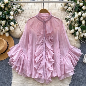 <span class=keywords><strong>Blusas</strong></span> Elegantes <span class=keywords><strong>de</strong></span> Manga Larga para Mujer, Camisas con Volantes y Estampado a Cuadros - Product Image 3