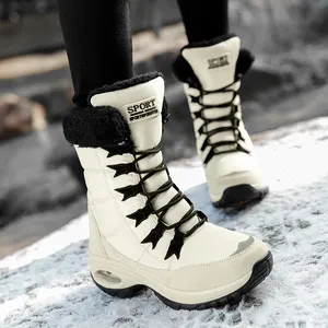 Botas femininas para inverno, botas de alta qualidade, manter aquecido, cano médio, confortáveis, com cadarço