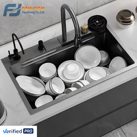 OEM FSH 2025 Évier de cuisine moderne en acier inoxydable Robinet intelligent Bassin Lave-vaisselle Deux trous Montage sur robinet noir Matériau de la valve en laiton