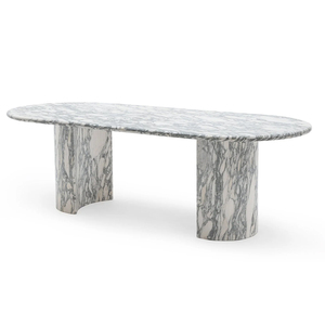 <span class=keywords><strong>Table</strong></span> à manger ovale allongée en marbre Arabescato, modèle Dream Home Iconic Notched Column, pour salle à manger de villa - Product Image 2