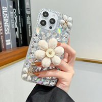 Coque de protection pour iPhone en forme de cœur avec pierres précieuses, compatible tous modèles 18 17 Pro Max, coque entièrement ornée de diamants 16 15 14 13, pour femme