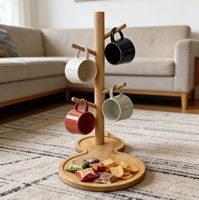 Porte-tasses moderne à quatre niveaux en bambou, en forme d'arbre, sur pied avec plateau intégré, organisateur de comptoir de cuisine