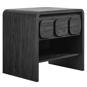 Modern Black Curved Edge Wooden <strong>Bedside</strong> <strong>Table</strong> with Single <strong>Circular</strong> Pattern Design Drawer and Open Shelves Nightstand for Bedroom - Product Image 5