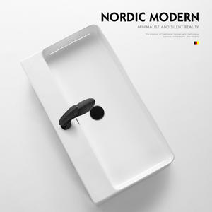 Lavabo Cuadrado de Cerámica para Encimera, de Una Pieza, con Montaje de Grifo de un Solo Orificio, Acabado Liso Pulverizado, para Baño - Product Image 2