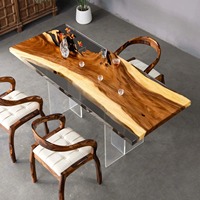Table de salle à manger de luxe en bois naturel et résine époxy pour hôtel, restaurant, cuisine ou salle à manger