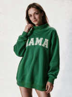 Sweat-shirt à col montant pour femme, longueur allongée, avec logo brodé personnalisé, vente en gros, pull pour femme