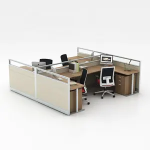 Modern Office Desks Workstations Partition 4 People Wood Office Furniture