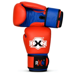 ถุงมือชกมวยหนัง PU สีแดงน้ำเงิน RXN พร้อมสายรัดเวลโครสำหรับผู้ใหญ่ ฝึกซ้อมและศิลปะการต่อสู้ - Product Image 1