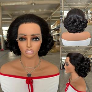วิกผมทรงพิกซี่แบบสั้น ตัดตรง ไม่ต้องใช้กาว ผมแท้บราซิล 13x4 HD Lace Frontal สำหรับ<span class=keywords><strong>ผู้หญิง</strong></span>ผิวสี  ถอนขนมาแล้ว - Product Image 6