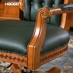 Cadeira executiva de couro de madeira para escritório com encosto alto personalizada HAOSEN