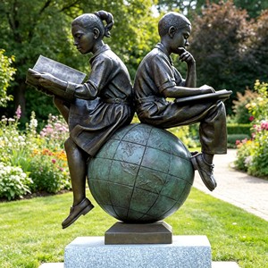 Décoration <span class=keywords><strong>de</strong></span> <span class=keywords><strong>jardin</strong></span> extérieure, statue <span class=keywords><strong>de</strong></span> garçon et <span class=keywords><strong>de</strong></span> fille en cuivre plaqué grandeur nature, lisant et s'asseyant sur un tronc d'arbre - Product Image 6