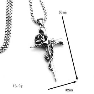 Stainless Steel Rose <b>Cross</b> Pendant For Men And Women Fashion Jewelry Necklace Charm Asymmetry Design Geometric Style - Product Image 3