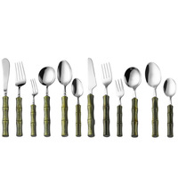 Ensemble de couteau, fourchette et cuillère en acier inoxydable 304, design bambou, finition miroir moderne minimaliste, manche en acrylique, pour repas occidentaux