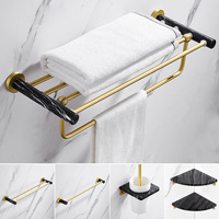 Ensemble d'accessoires de salle de bain en marbre noir et or moderne, porte-serviettes brossé pour hôtel, appartement, villa, projet, suite