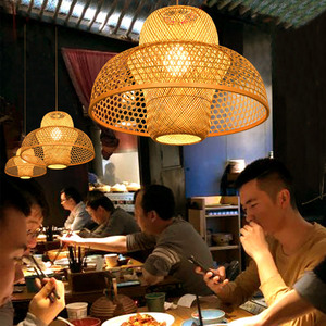 โคมไฟห้อยเพดานทรงกลมแบบจีน ทำจากไม้ไผ่สาน ขั้วหลอด E27 LED สีทอง สำหรับร้านอาหาร โรงแรม ห้องพักส่วนตัว ห้องนั่งเล่น ห้องรับประทานอาหาร - Product Image 5