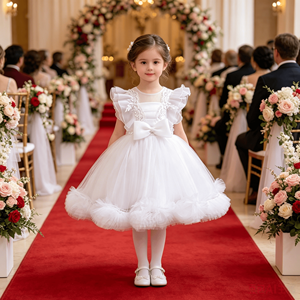 Vestido de Tul con Mangas <span class=keywords><strong>para</strong></span> Niñas, Vestido de Bautizo con Lazo en la Cintura, Traje de <span class=keywords><strong>Primera</strong></span> Comunión <span class=keywords><strong>para</strong></span> Bebés, Vestido de Princesa <span class=keywords><strong>para</strong></span> Niñas, Vestido de Dama de Honor <span class=keywords><strong>para</strong></span> Bodas - Product Image 6