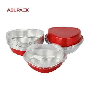 Molde descartável ABLPACK 255ML para bolos, folha de alumínio em forma de coração, mini folha descartável para cozimento, ideal para bolos de dia dos namorados