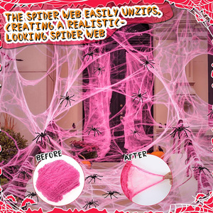 Telaraña de Algodón Rosa de Halloween, Telaraña Artificial, Decoración para Exteriores, Accesorios para Crear Ambiente en el Patio - Product Image 1